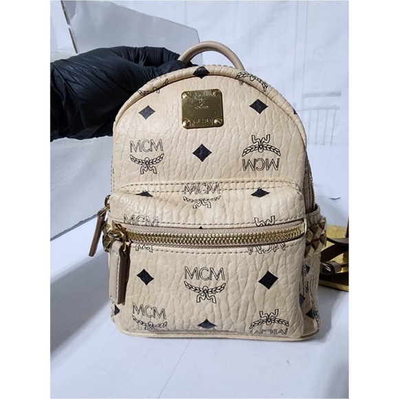 Authentic MCM Visetos Side Stud X-Mini Stark Backpack Beige - Picture 7 of 16